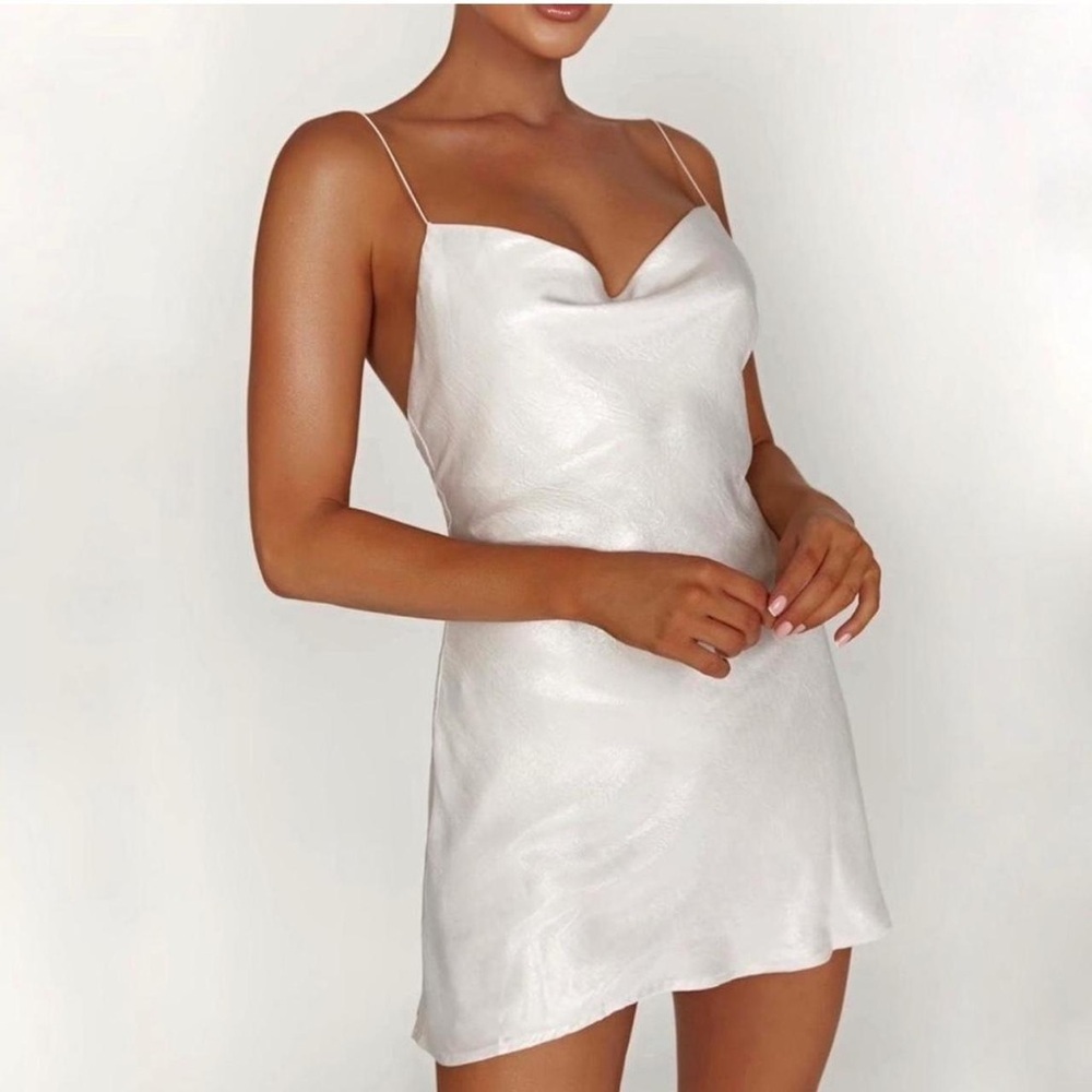Meshki Rhea Cowl Mini Dress in Pearl